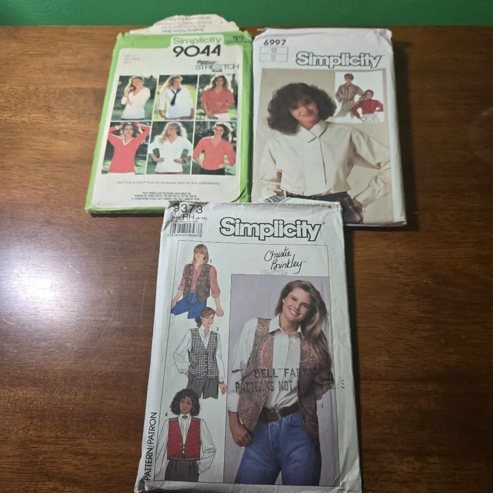 Simplicity sewing patterns womens 80s vintage vests, shirts, unverified